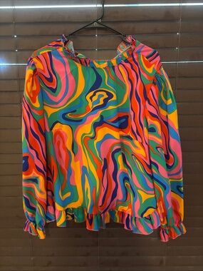 SHEIN Multi-Color Swirl Long Sleeve Blouse